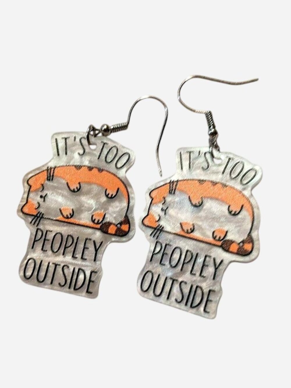 It's too peopley outside earrings with orange cat graphic brand new, never worn